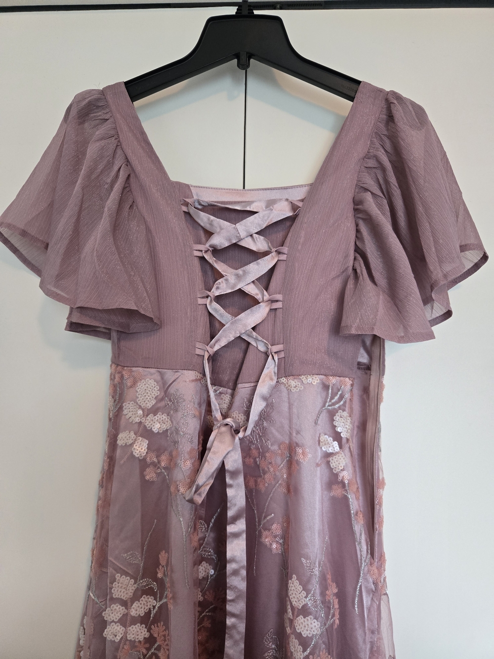 Dusty Rose Embroidered Midi Dress with Square Neck - Picture 3 of 4